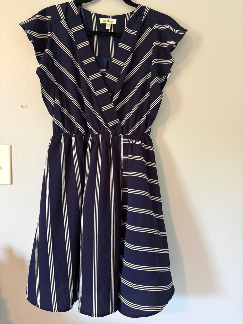 Monteau Navy and White Striped Midi Dress